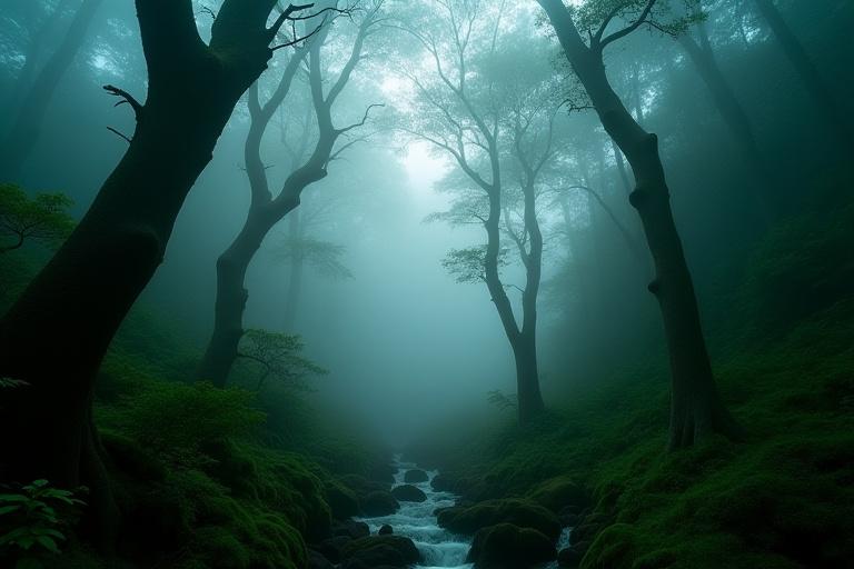 鹿児島県屋久島の霧深い森